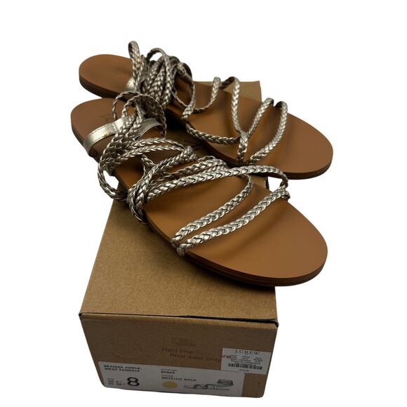 J. Crew Metallic Gold Braided Leather Ankle Wrap Boho Classic Sandals Women's 8 - Picture 8 of 10